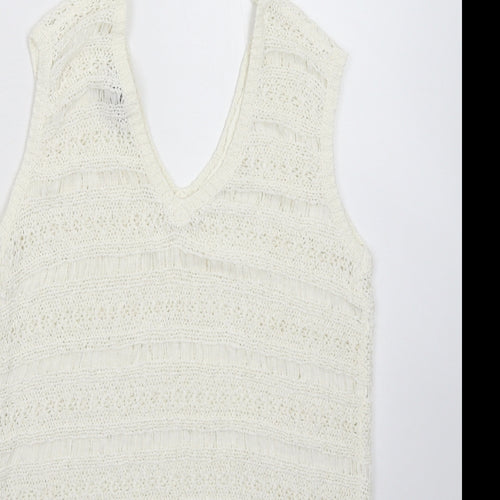 M&Co Womens White  Knit Pullover Jumper Size 10