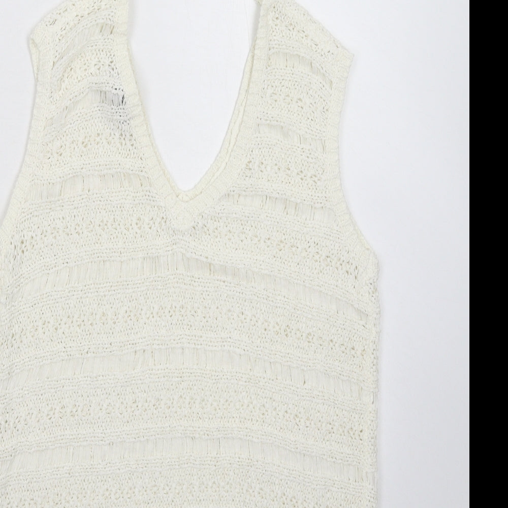 M&Co Womens White  Knit Pullover Jumper Size 10