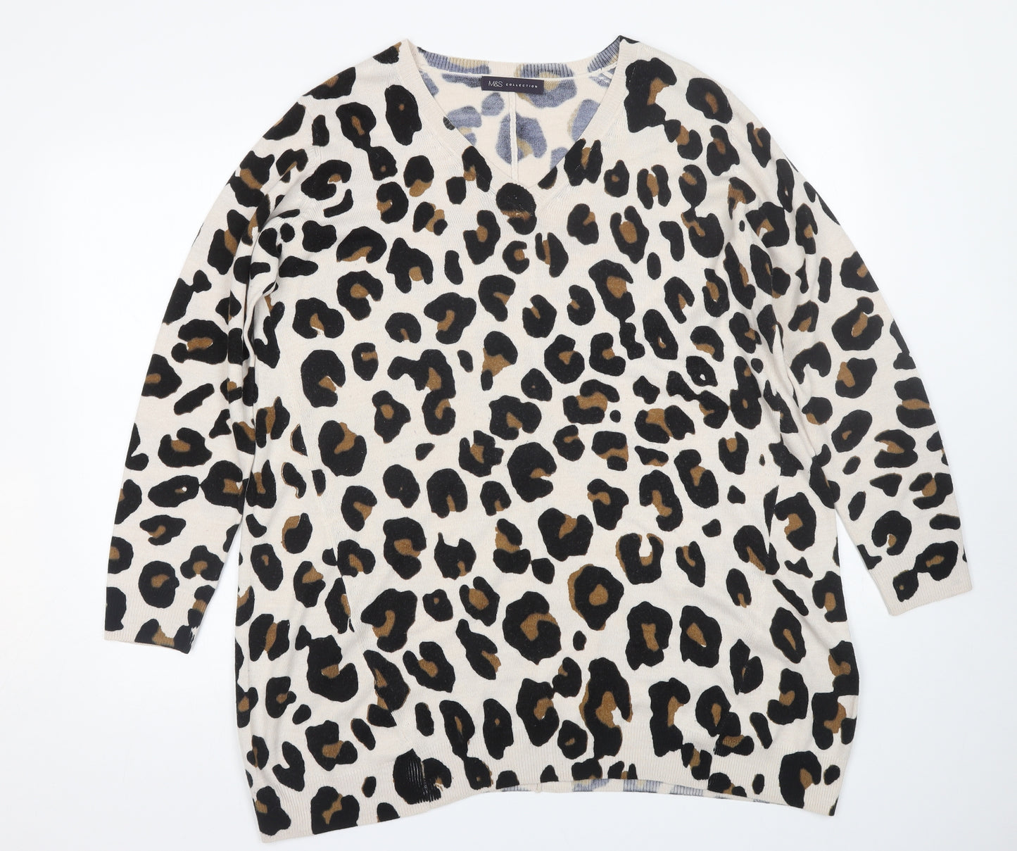 M&S Womens Beige Animal Print  Basic T-Shirt Size 14