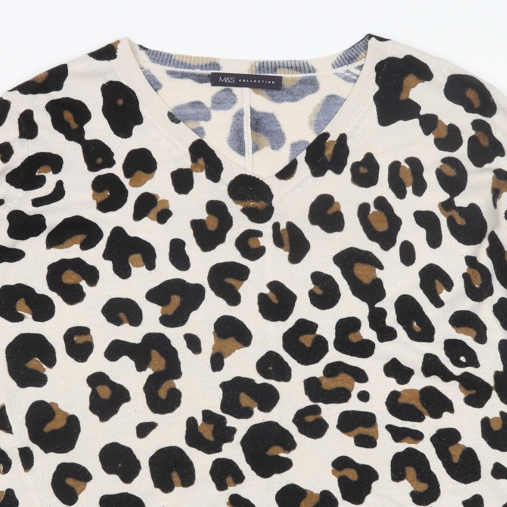 M&S Womens Beige Animal Print  Basic T-Shirt Size 14