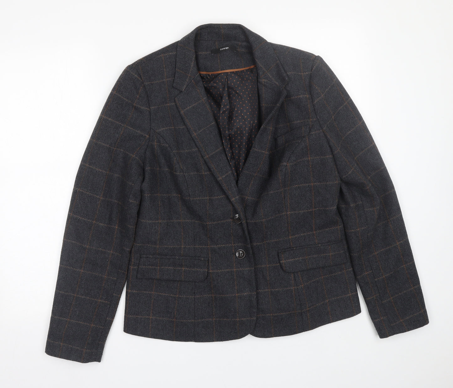 George Womens Grey Plaid Tweed Jacket Suit Size 16