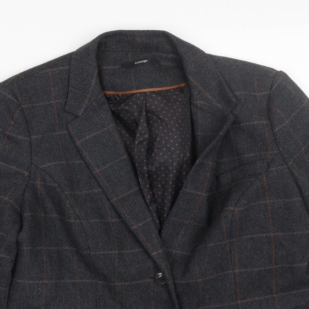 George Womens Grey Plaid Tweed Jacket Suit Size 16