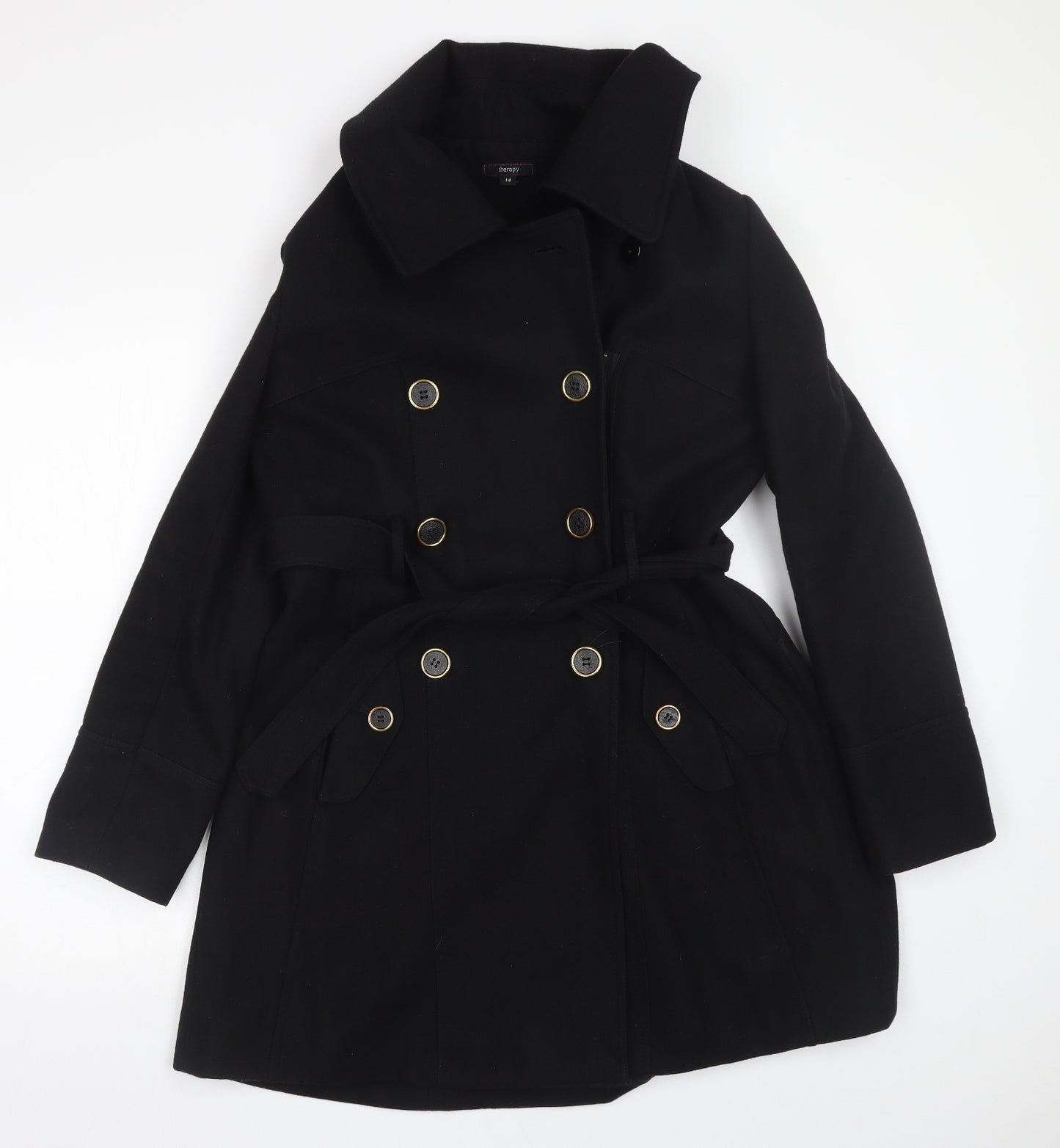 Therapy Womens Black   Trench Coat Coat Size 14