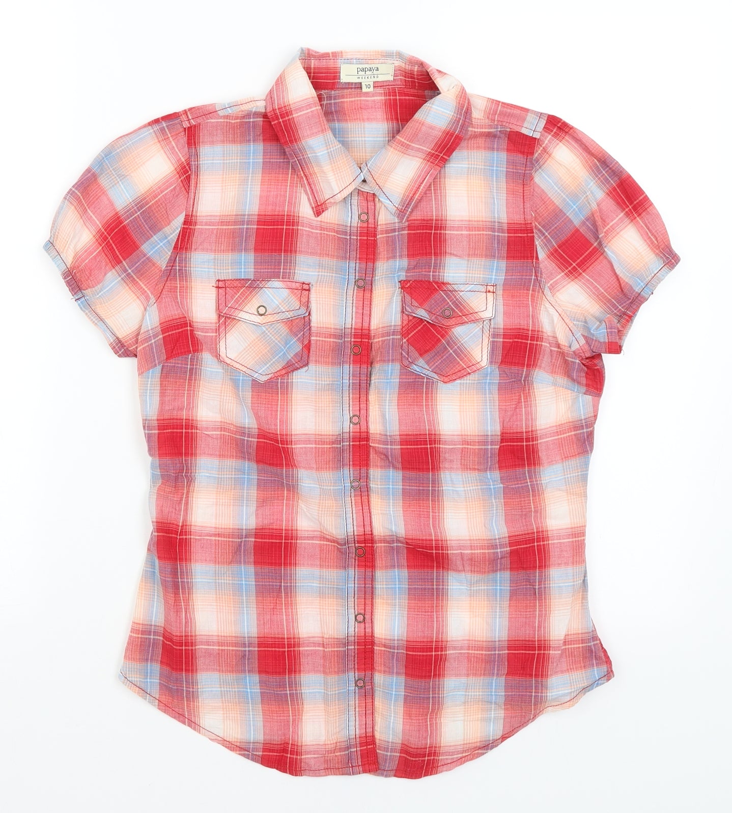 Papaya Womens Red Plaid  Basic Button-Up Size 10