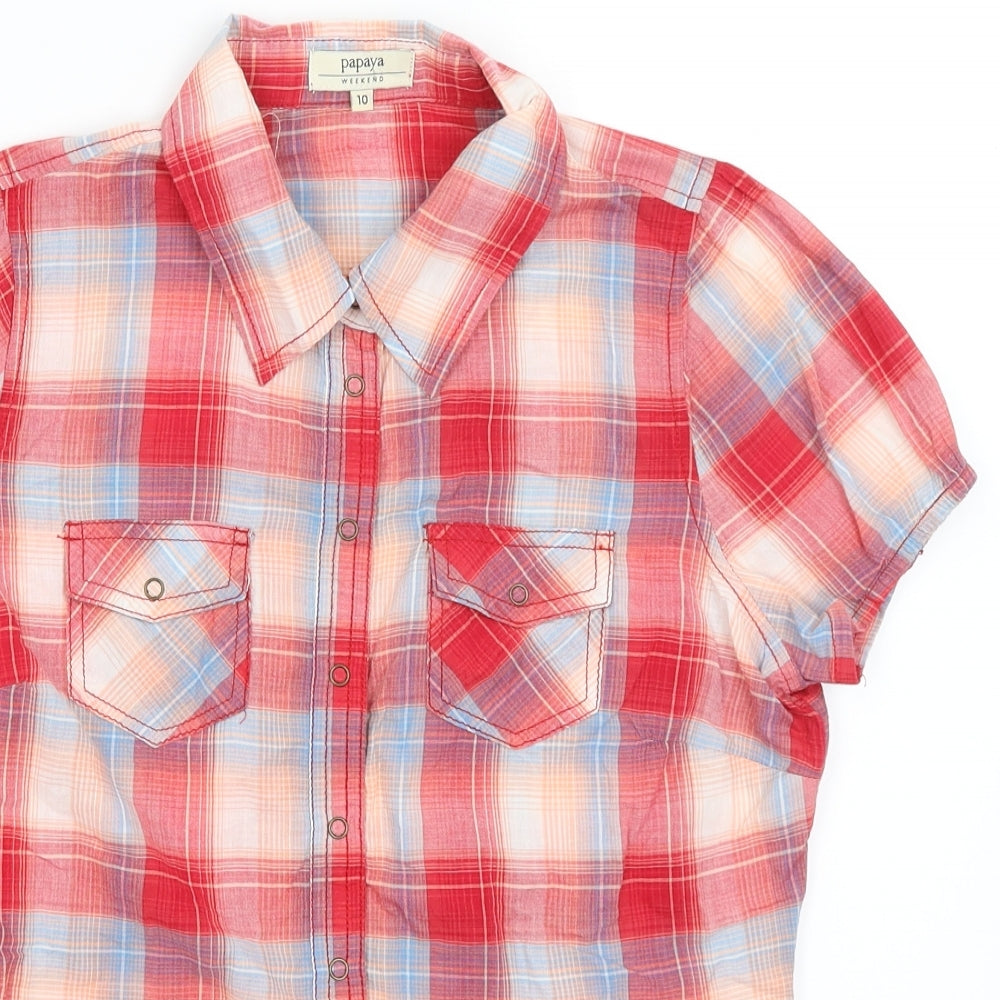 Papaya Womens Red Plaid  Basic Button-Up Size 10
