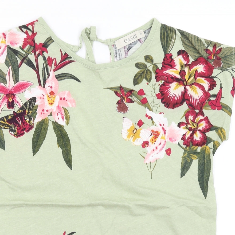 Oasis Womens Green Floral  Basic T-Shirt Size XS