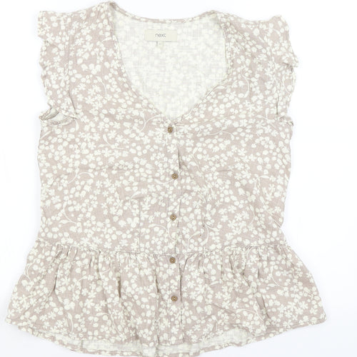 NEXT Womens Grey Floral  Basic Button-Up Size 8