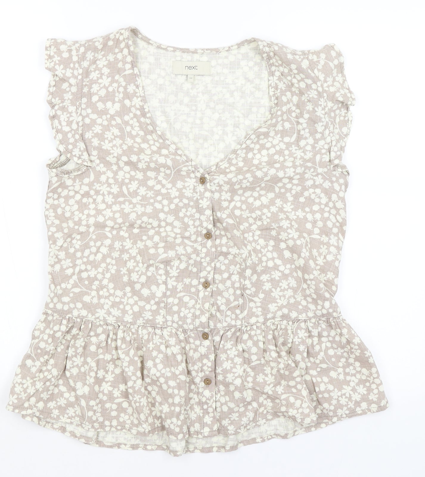 NEXT Womens Grey Floral  Basic Button-Up Size 8