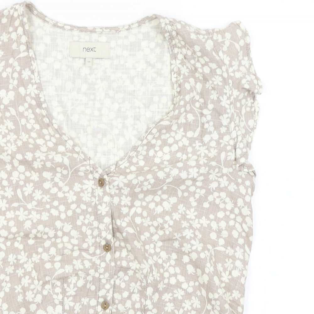 NEXT Womens Grey Floral  Basic Button-Up Size 8