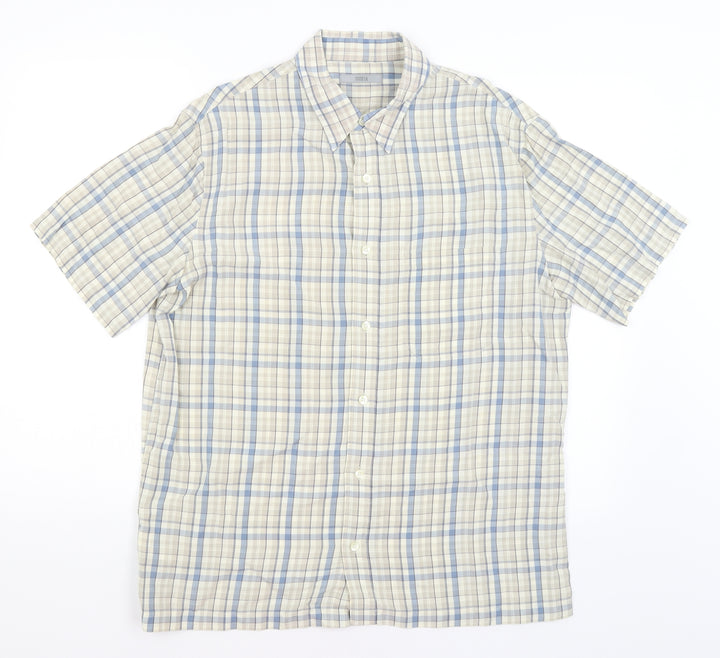 M&S Mens Grey Check Button-Up Size M