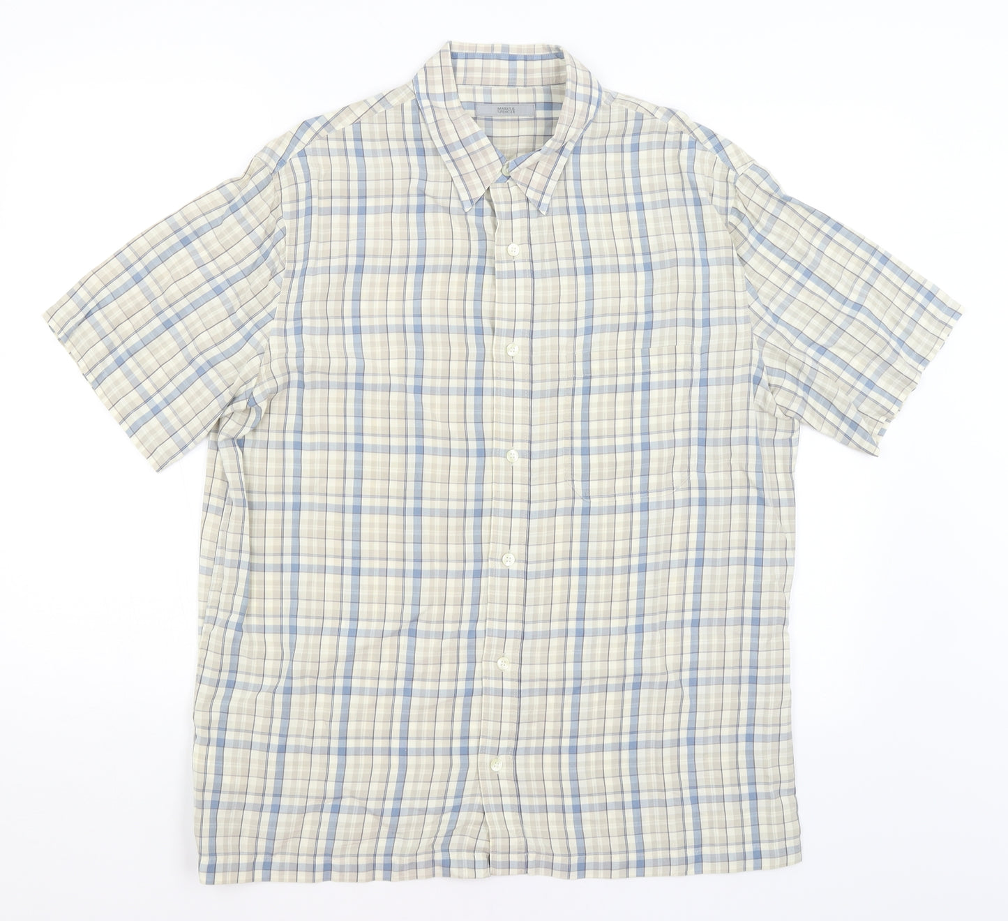 M&S Mens Grey Check   Button-Up Size M