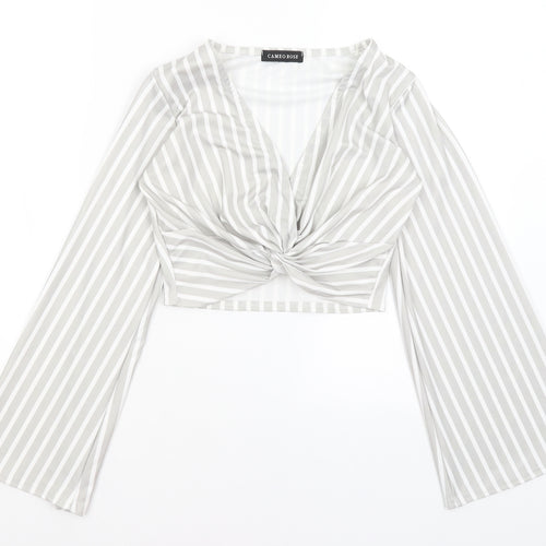 Cameo Rose Womens Grey Striped  Cropped T-Shirt Size S