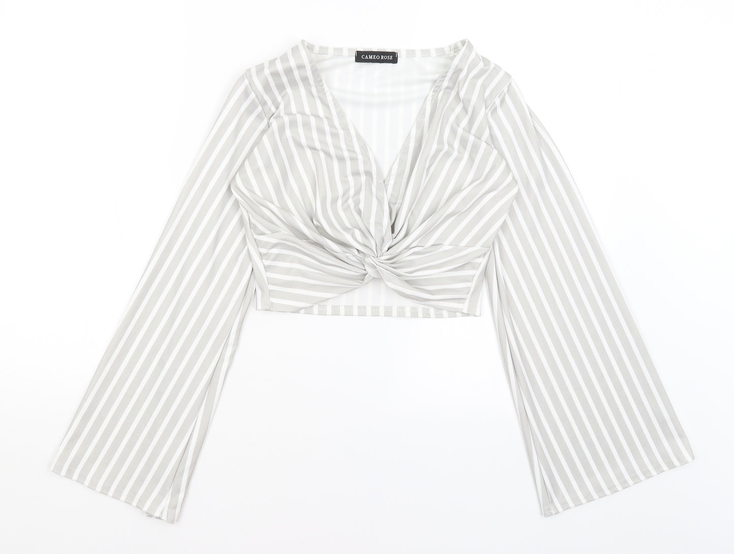 Cameo Rose Womens Grey Striped  Cropped T-Shirt Size S