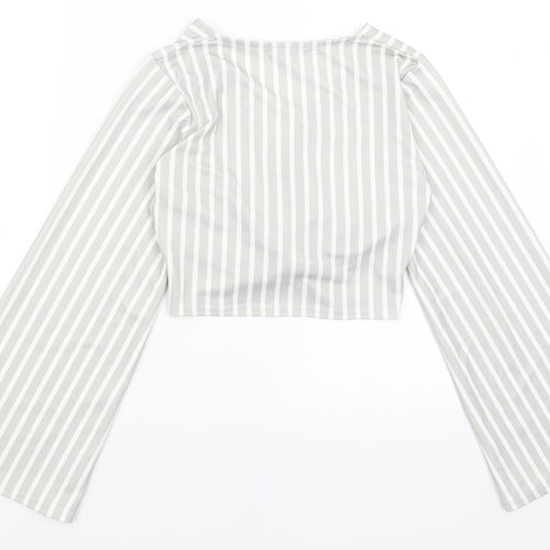 Cameo Rose Womens Grey Striped  Cropped T-Shirt Size S