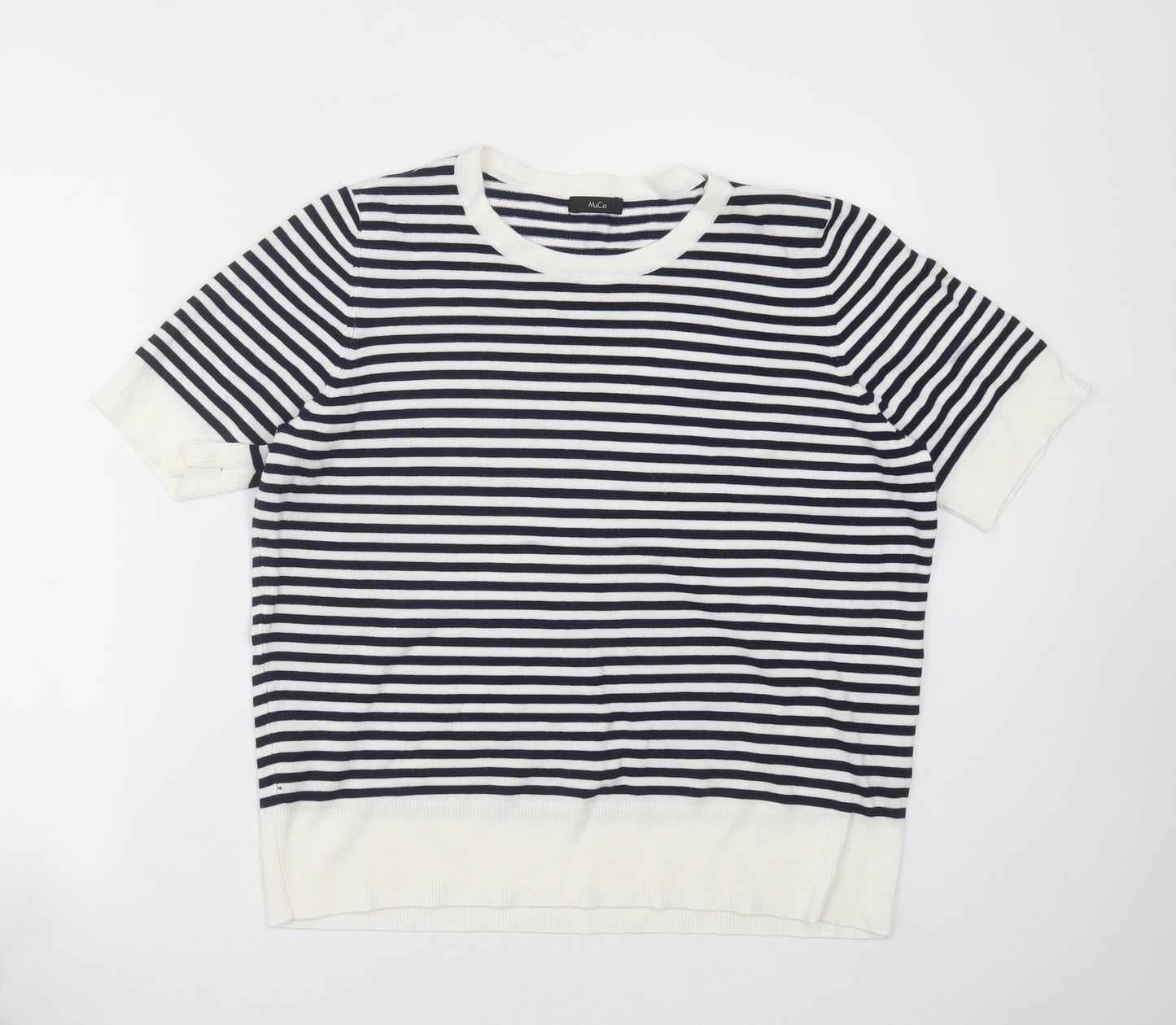 M&Co Womens White Striped  Pullover Jumper Size 16