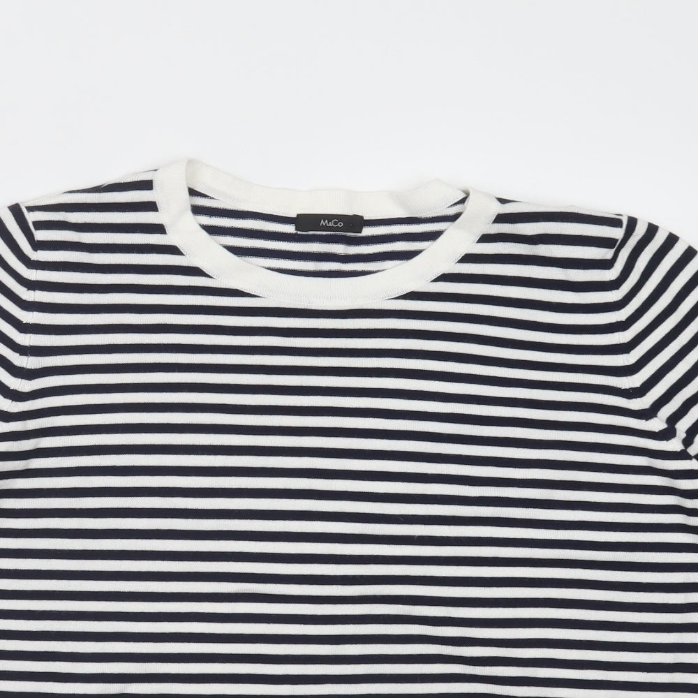 M&Co Womens White Striped  Pullover Jumper Size 16