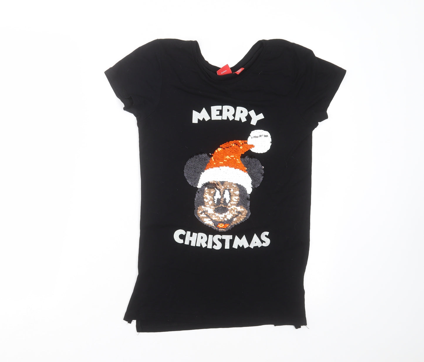Disney Store Girls Black   Basic T-Shirt Size 12-13 Years  - Mickey Mouse Christmas