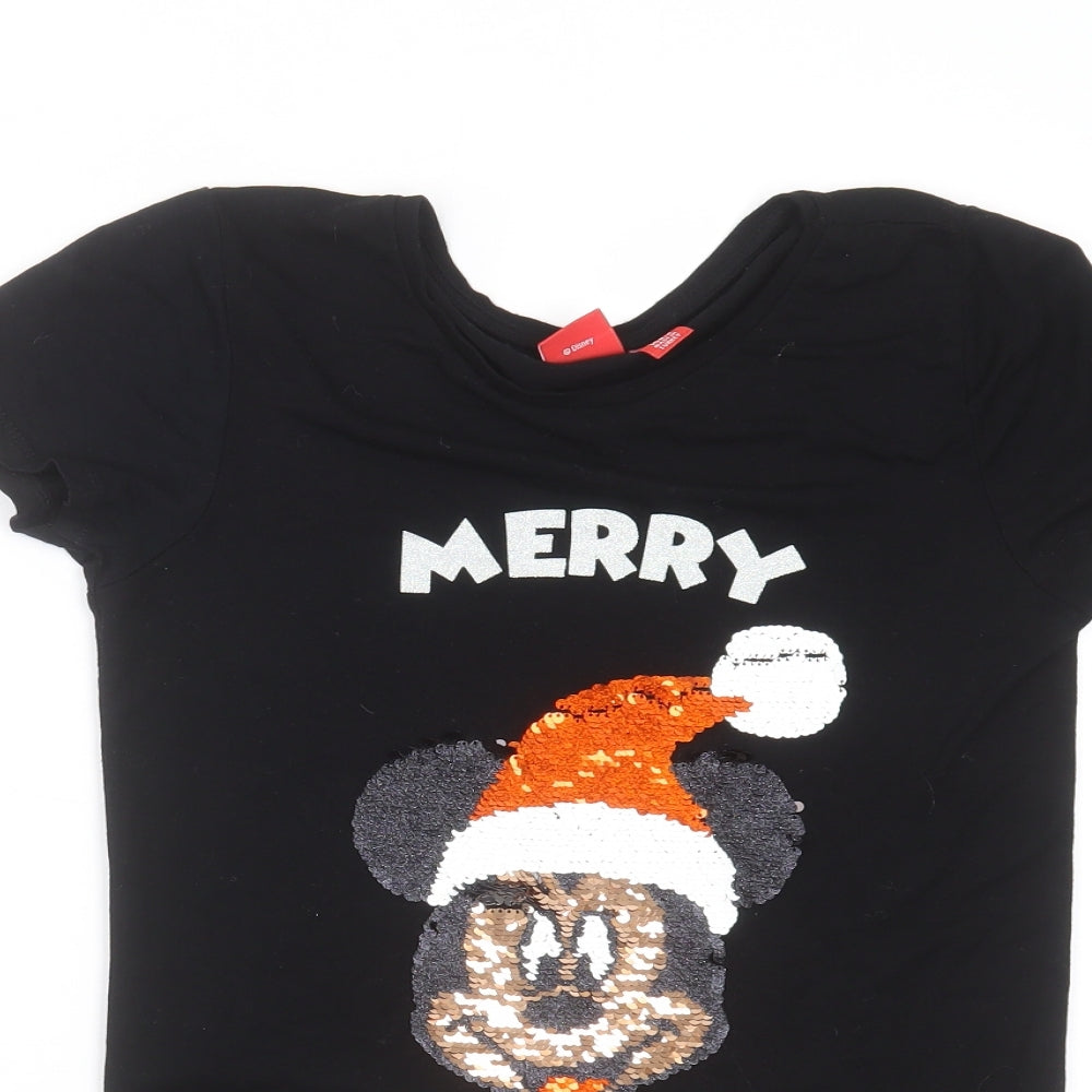 Disney Store Girls Black   Basic T-Shirt Size 12-13 Years  - Mickey Mouse Christmas