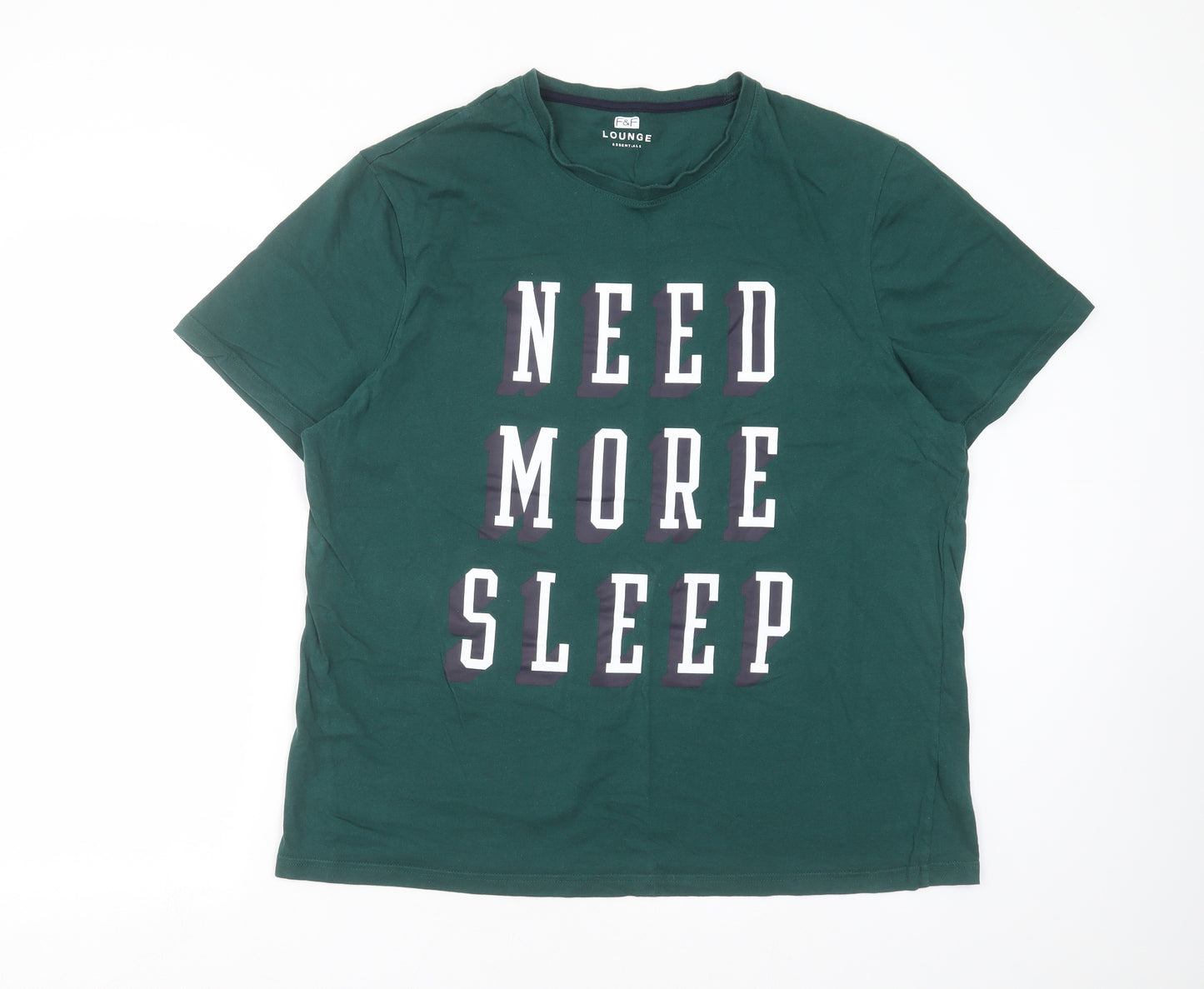 F&F Mens Green Solid   Pyjama Top Size XL  - need more sleep