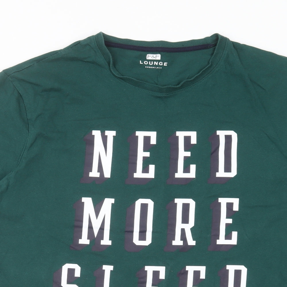 F&F Mens Green Solid   Pyjama Top Size XL  - need more sleep