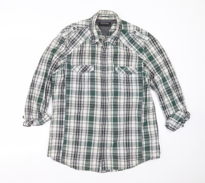 Burton Mens Grey Plaid Button-Up Size L