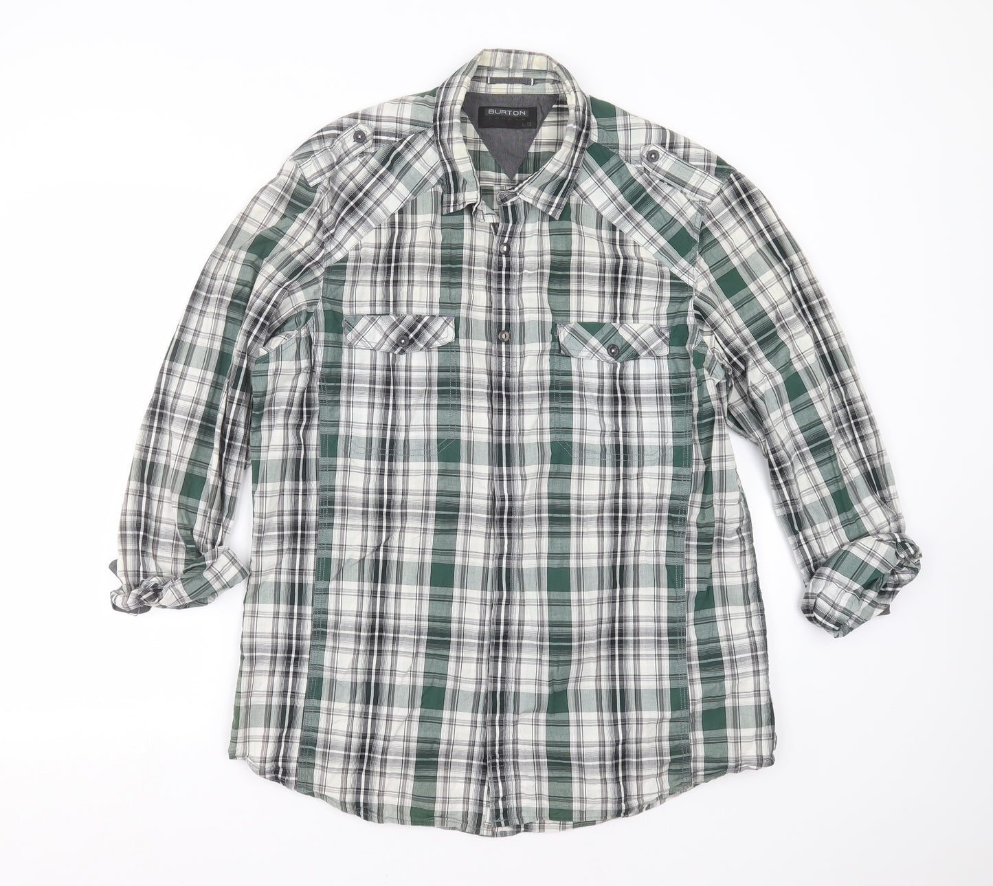 Burton Mens Grey Plaid   Button-Up Size L