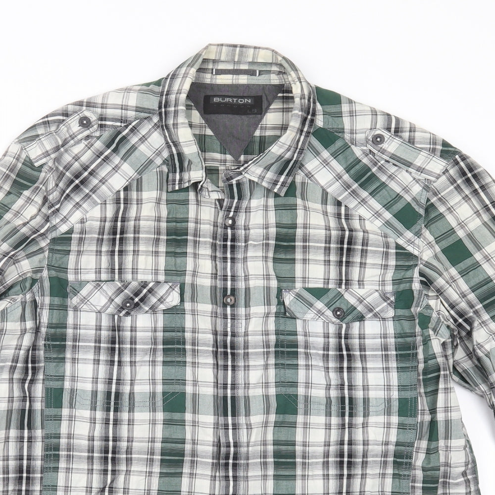 Burton Mens Grey Plaid   Button-Up Size L