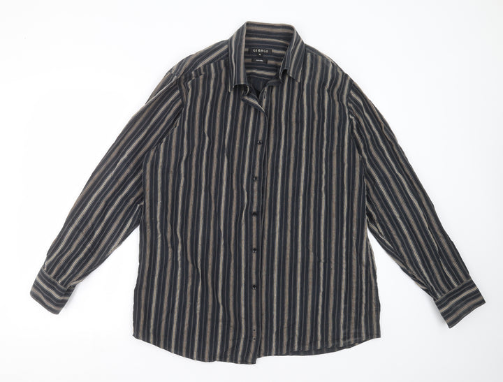 George Mens Black Striped Button-Up Size 16