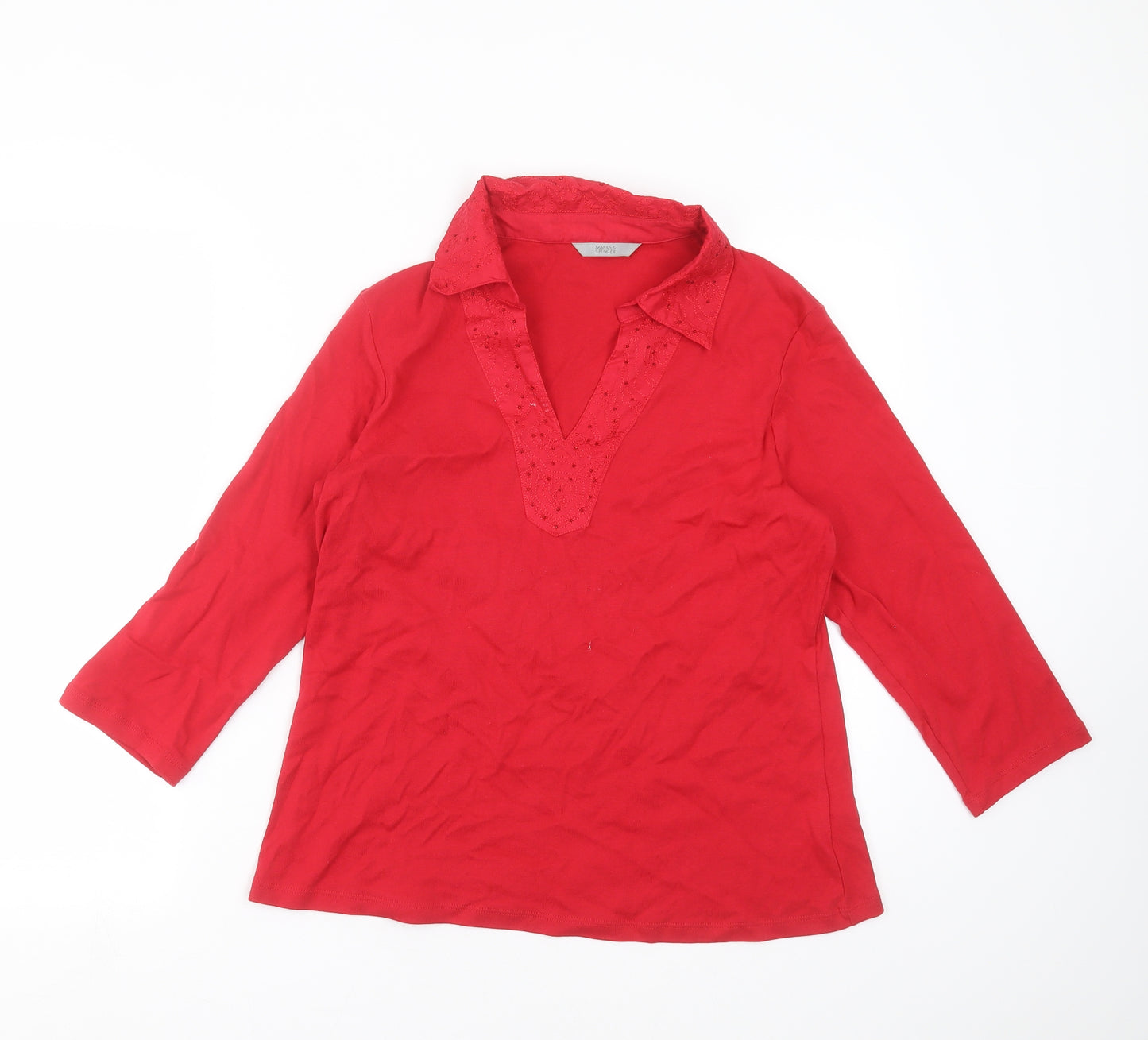 Marks and Spencer Womens Red   Basic T-Shirt Size 18  - Embroidered detail