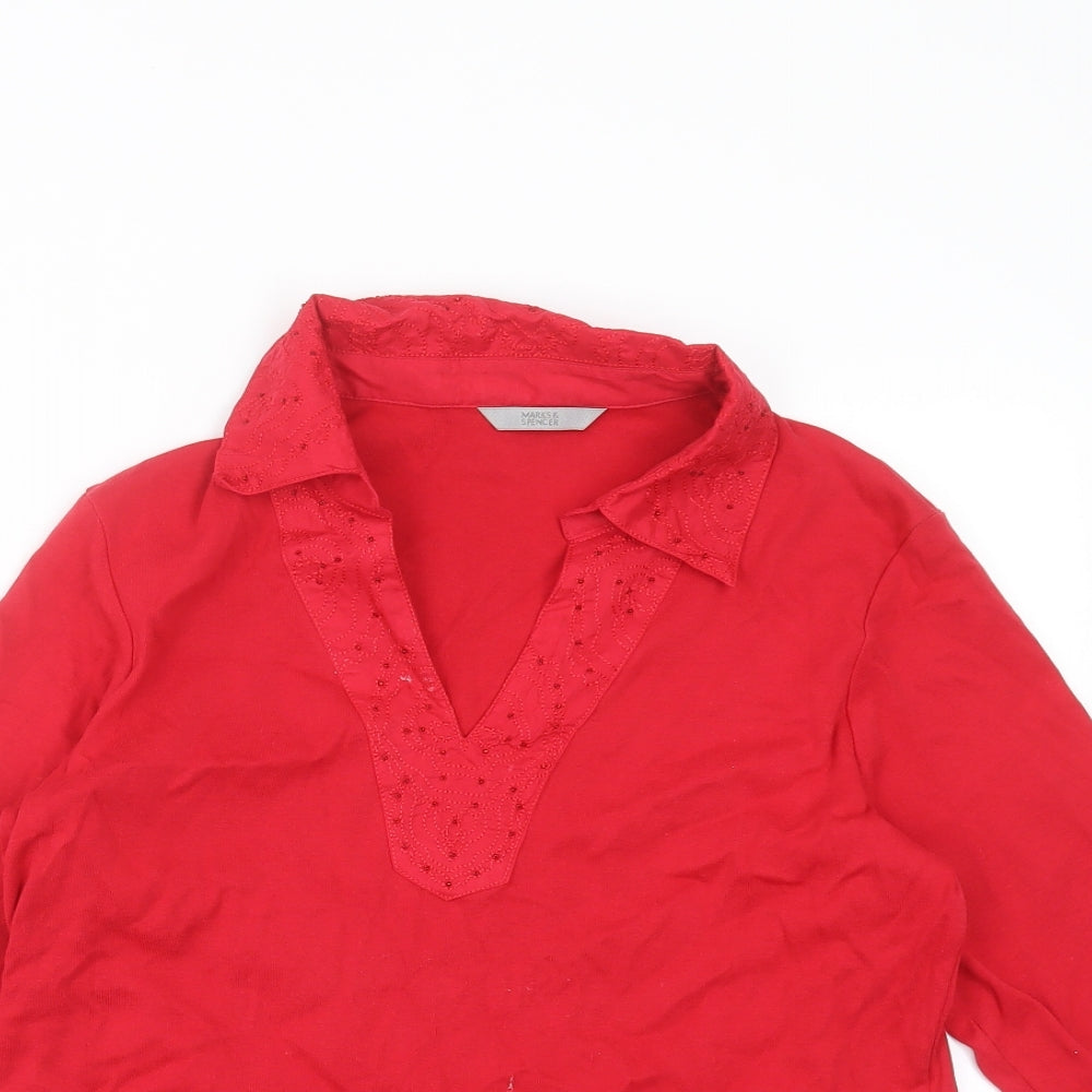Marks and Spencer Womens Red   Basic T-Shirt Size 18  - Embroidered detail