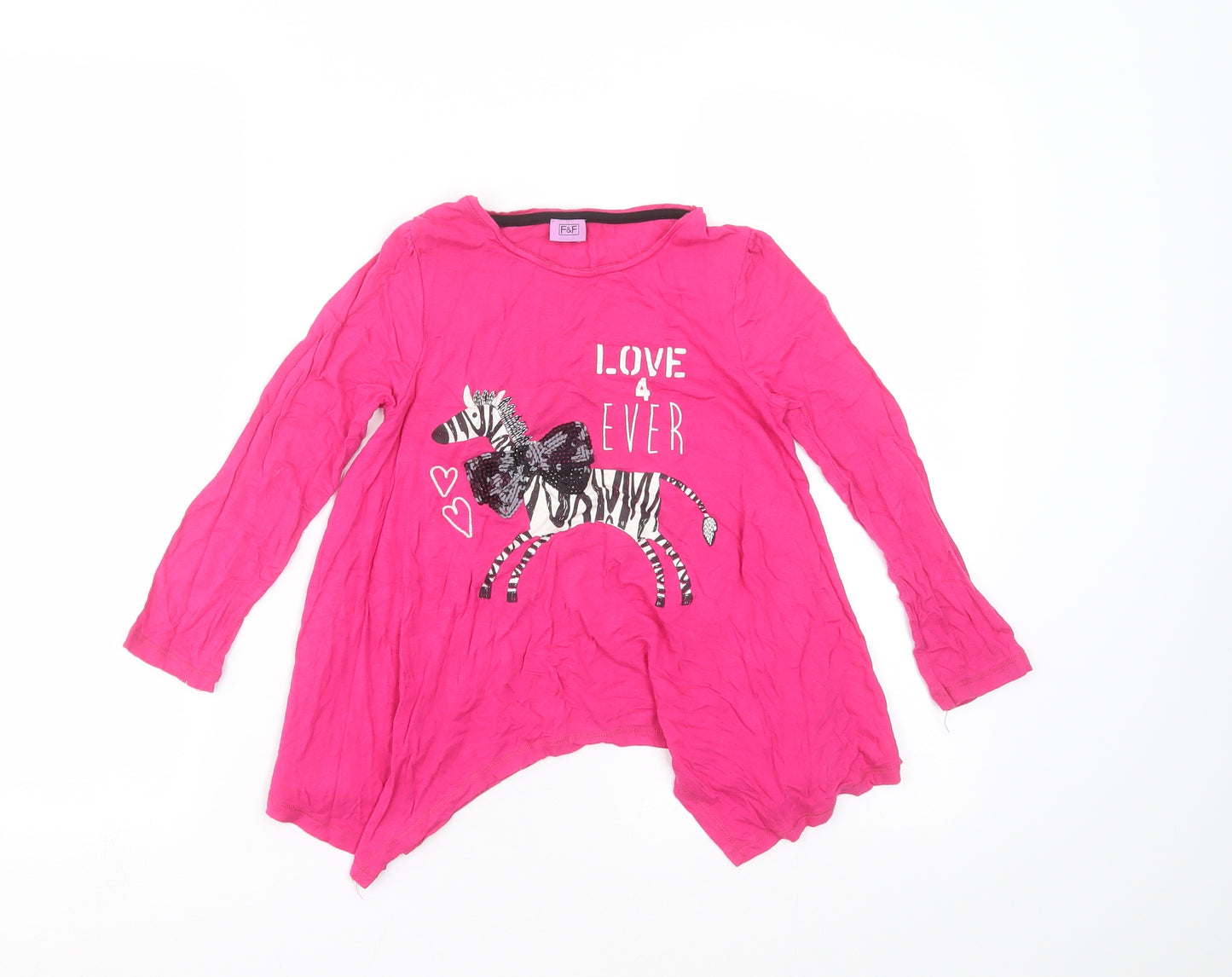 F&F Girls Pink   Basic T-Shirt Size 5-6 Years  - zebra