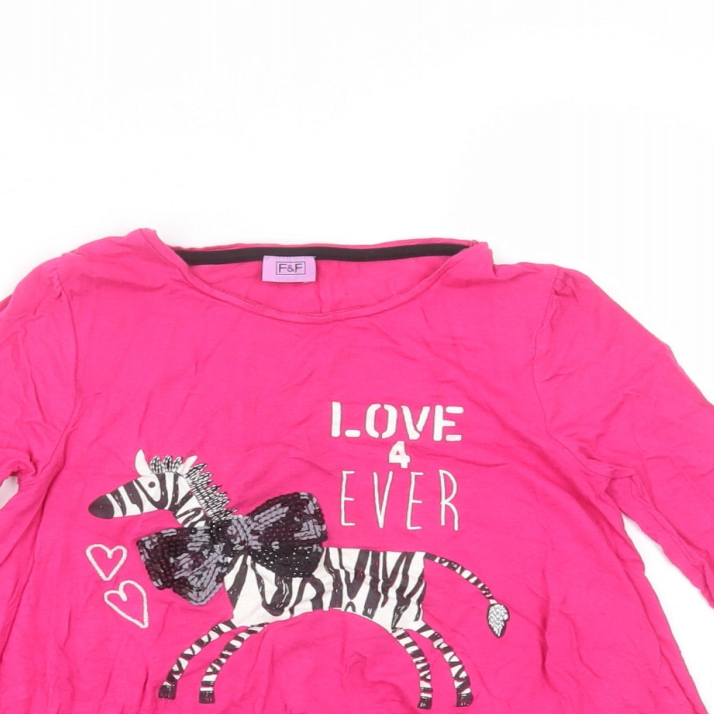 F&F Girls Pink   Basic T-Shirt Size 5-6 Years  - zebra