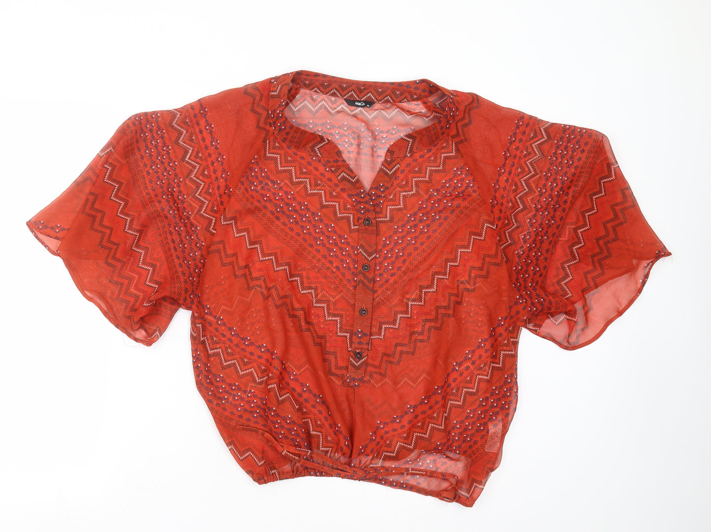 M&Co Womens Orange Geometric  Basic Blouse Size 14