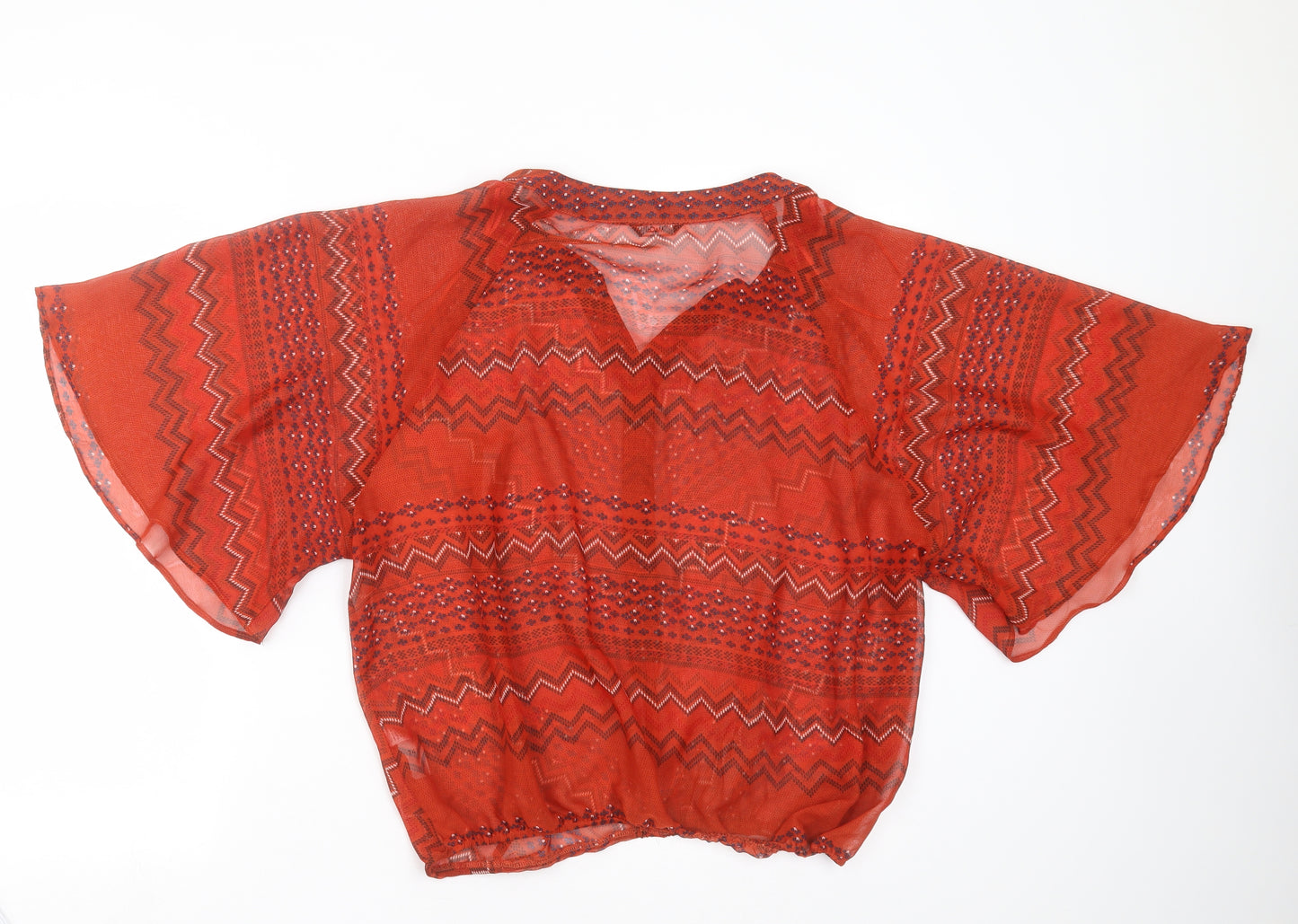 M&Co Womens Orange Geometric  Basic Blouse Size 14
