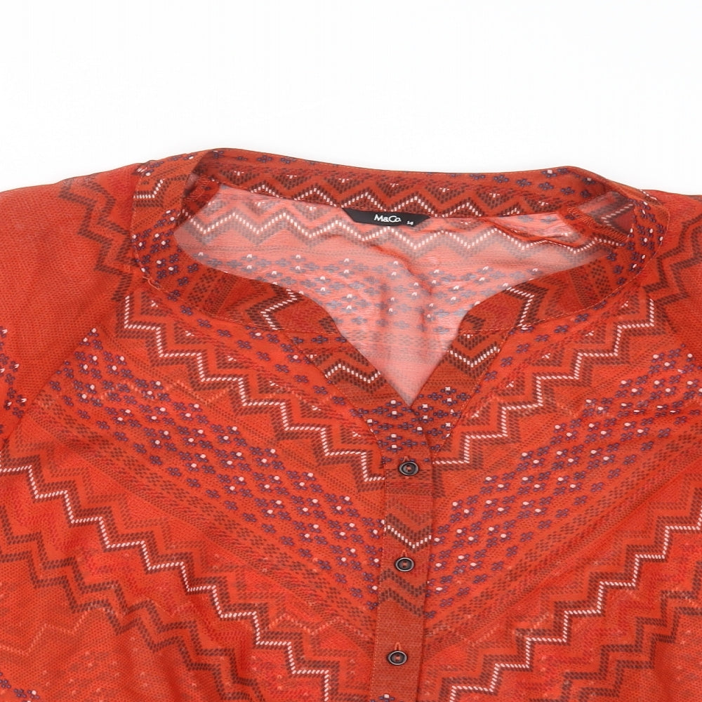 M&Co Womens Orange Geometric  Basic Blouse Size 14