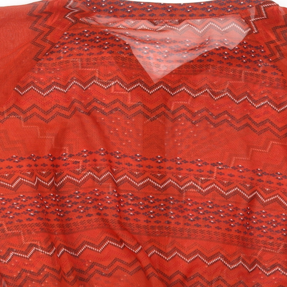 M&Co Womens Orange Geometric  Basic Blouse Size 14