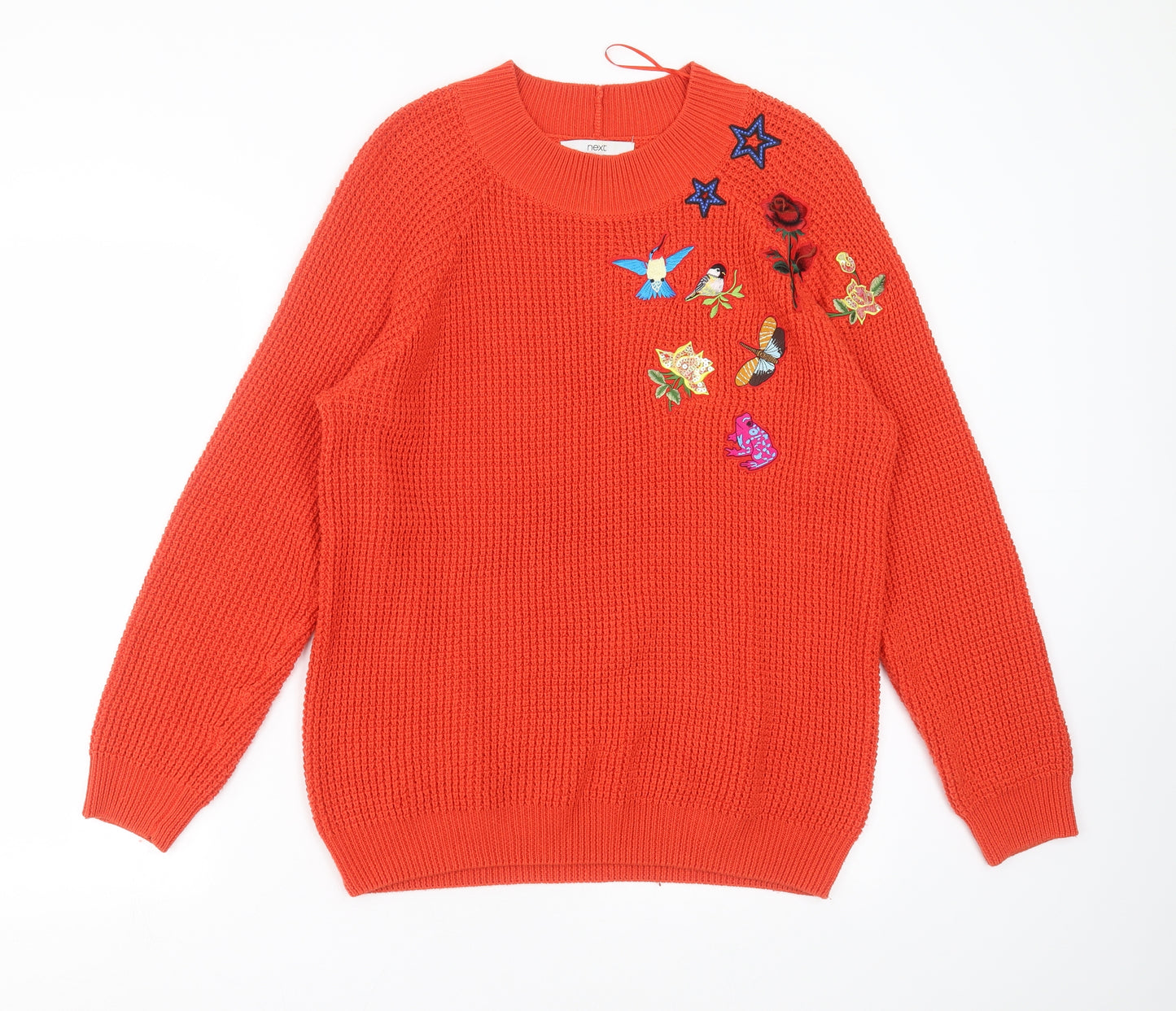 NEXT Womens Orange  Knit Pullover Jumper Size 16  - Embroidered detail