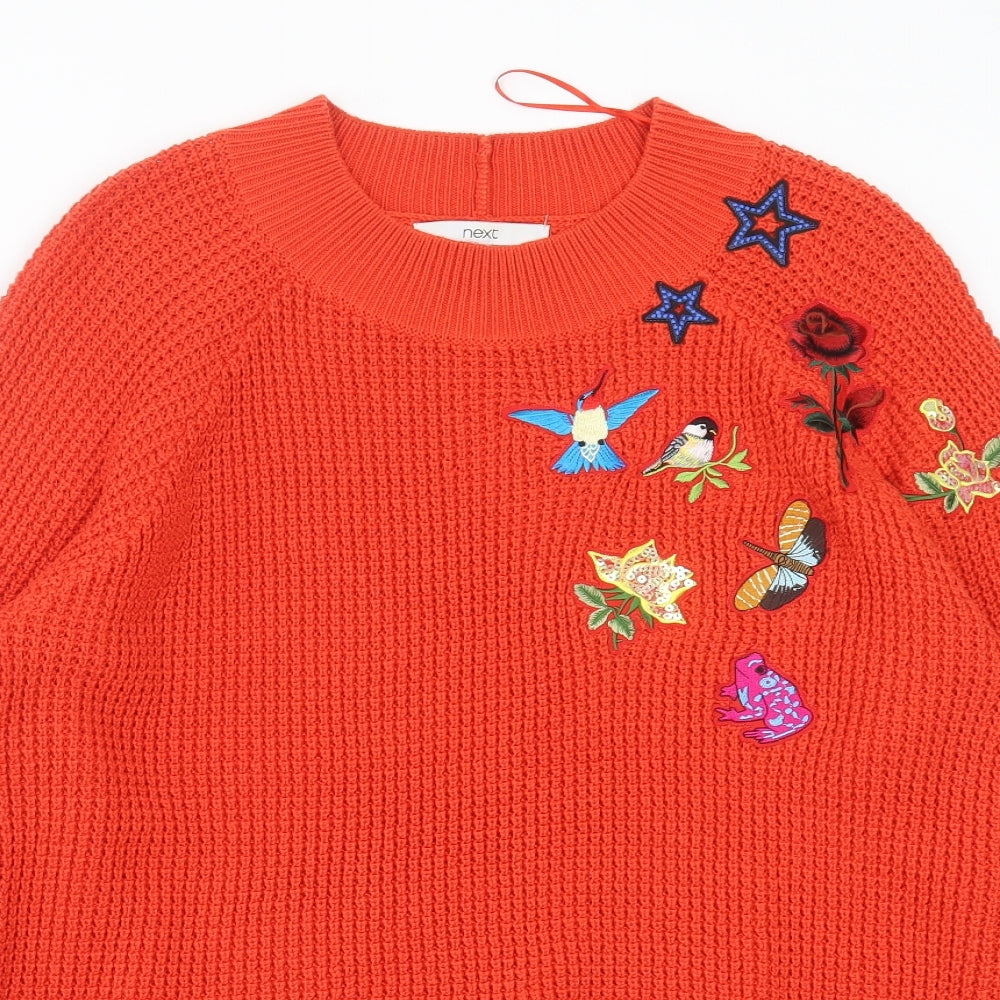 NEXT Womens Orange  Knit Pullover Jumper Size 16  - Embroidered detail