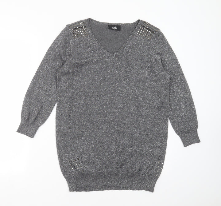 Wallis Womens Silver Knit Pullover Jumper Size S - studded detail