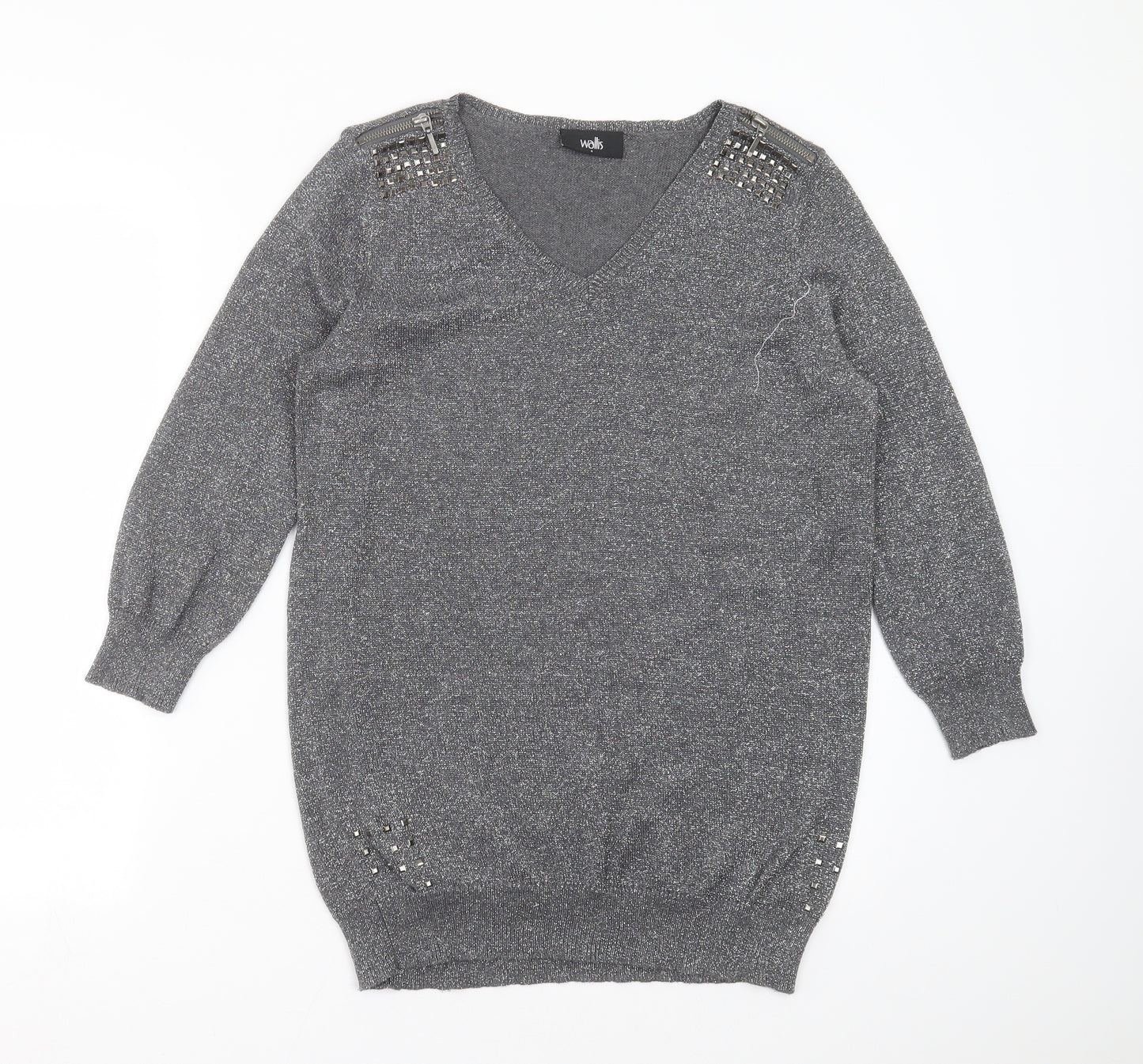 Wallis Womens Silver  Knit Pullover Jumper Size S  - studded detail