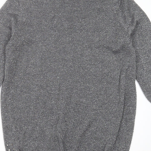 Wallis Womens Silver  Knit Pullover Jumper Size S  - studded detail