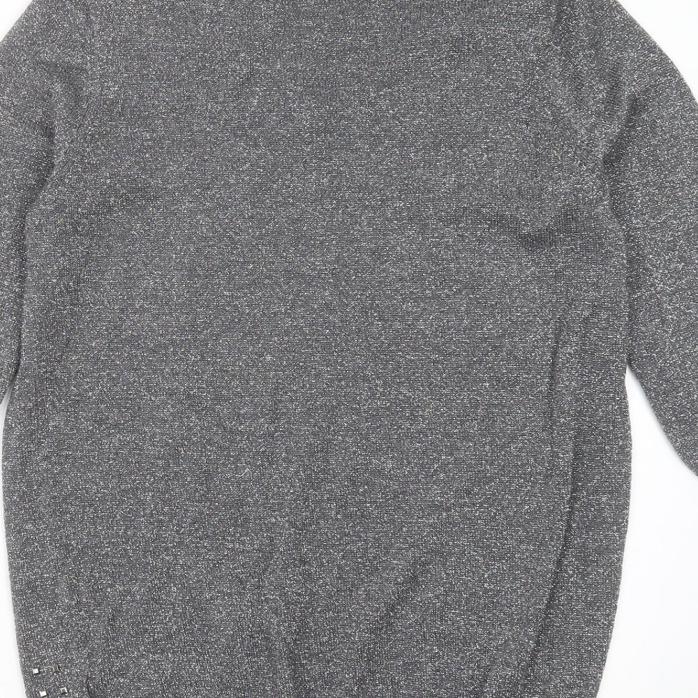 Wallis Womens Silver  Knit Pullover Jumper Size S  - studded detail