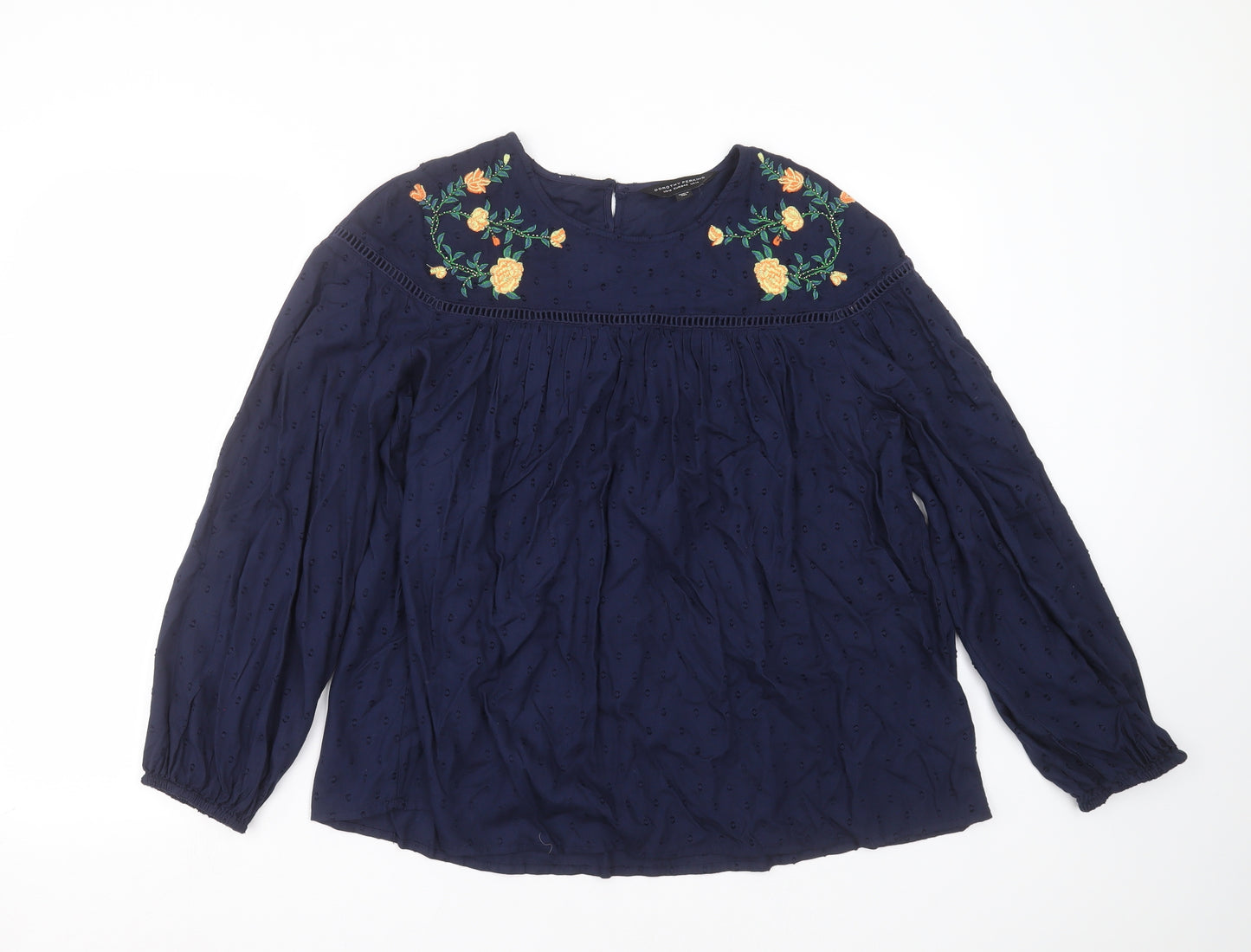 Dorothy Perkins Womens Blue   Basic Blouse Size 14  - Floral embroidery