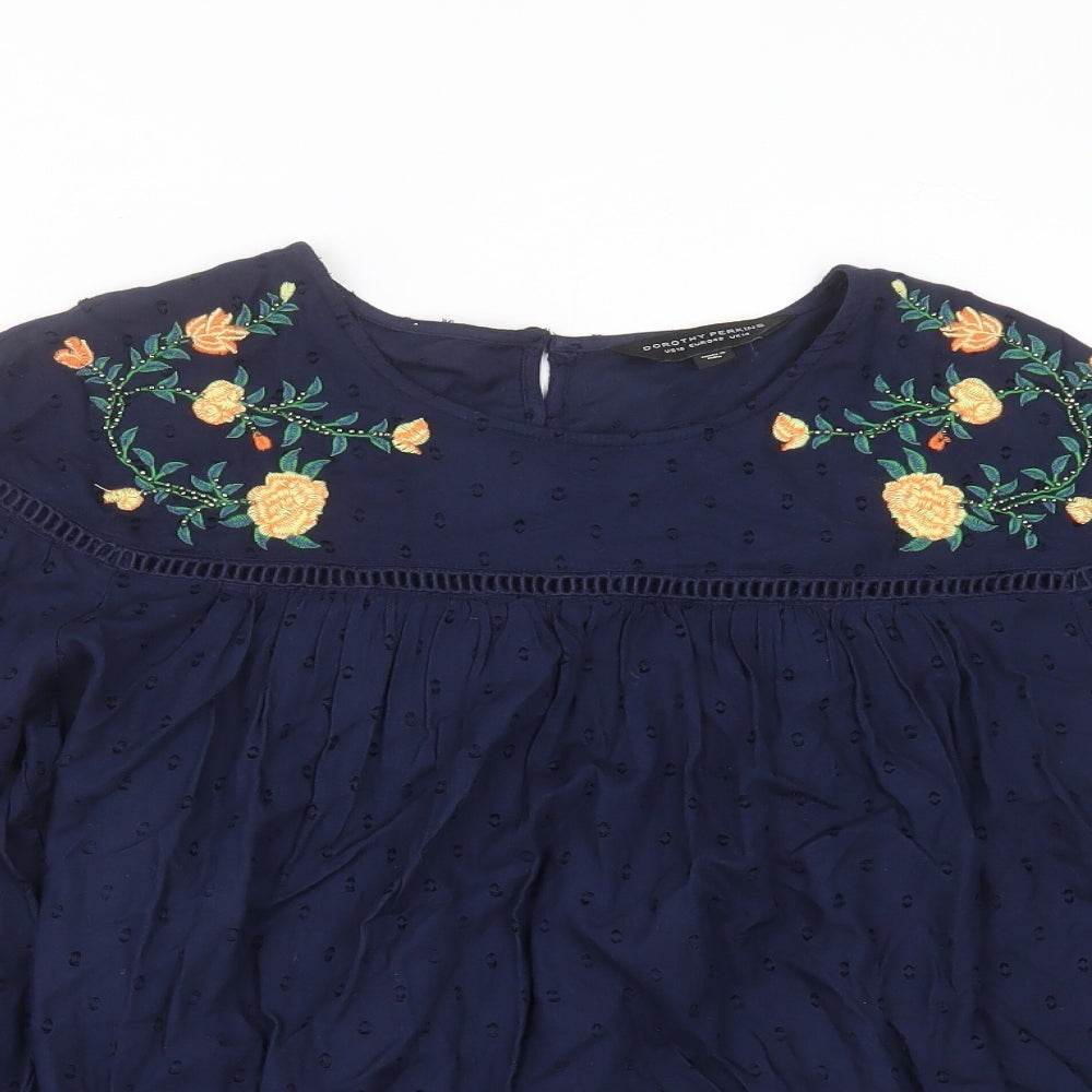 Dorothy Perkins Womens Blue   Basic Blouse Size 14  - Floral embroidery