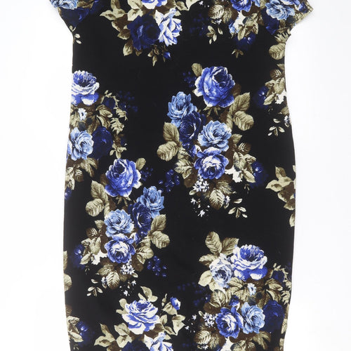 New Look Womens Black Floral  T-Shirt Dress  Size 16