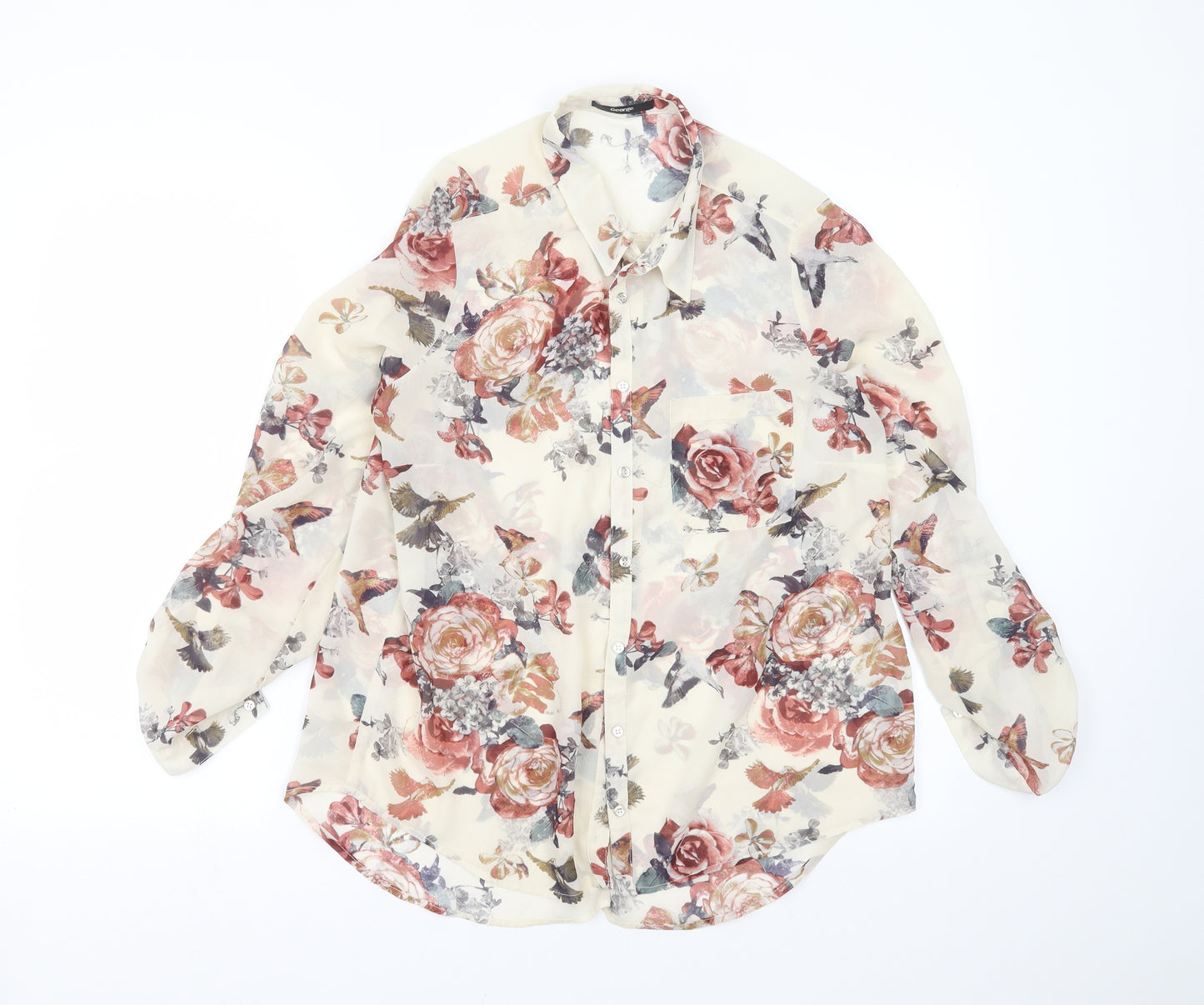 George Womens Ivory Floral  Basic Blouse Size 14