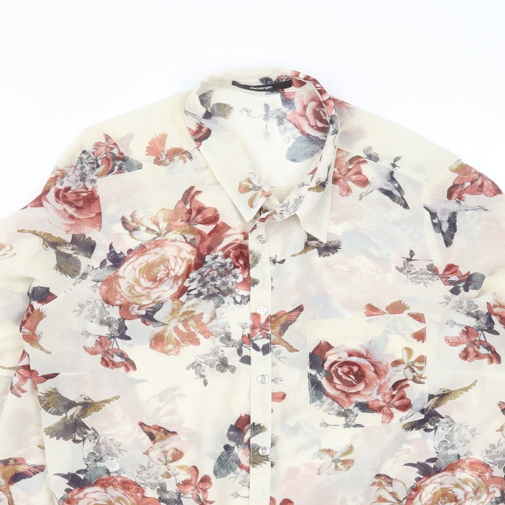 George Womens Ivory Floral  Basic Blouse Size 14