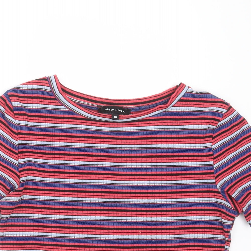 New Look Womens Pink Striped  Basic T-Shirt Size 10