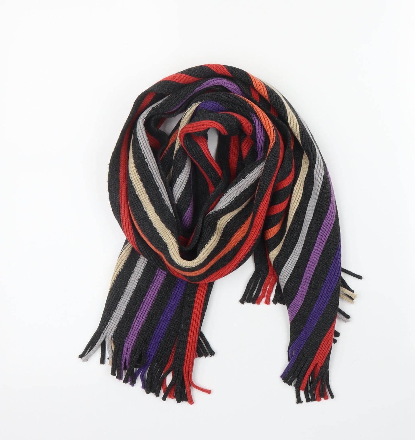 Preworn Unisex Purple Striped  Scarf  One Size