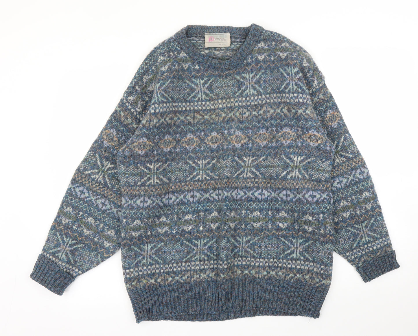 Pitlochry Mens Blue Fair Isle  Pullover Jumper Size L